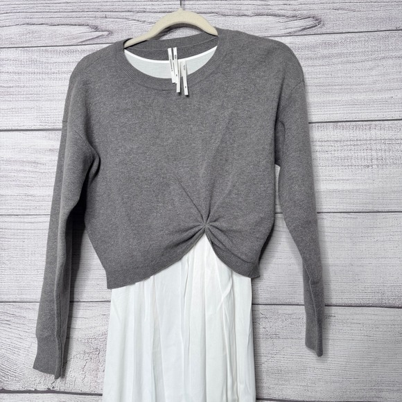 Anthropologie Dresses & Skirts - Anthropologie Grey Twist Front Sweater White Mixed Media Midi Dress XXS